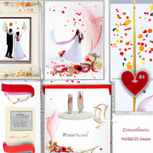 קולאז' של הזמנות חתונה יצירתיות שונות, המציג סגנונות ונושאים שונים.